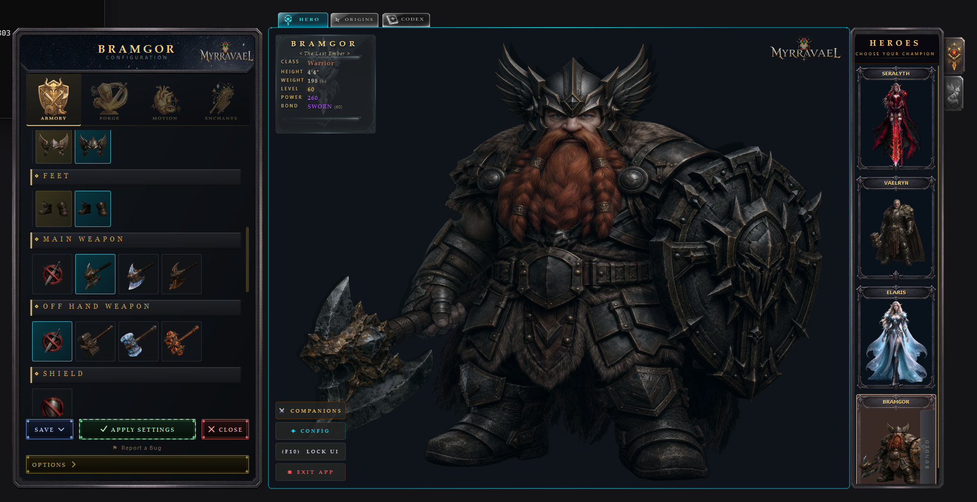 Bramgor in Myrravael — armory, config, hero select
